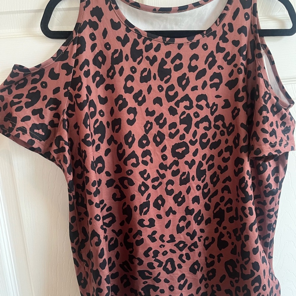 Leopard Print Cold Shoulder Top